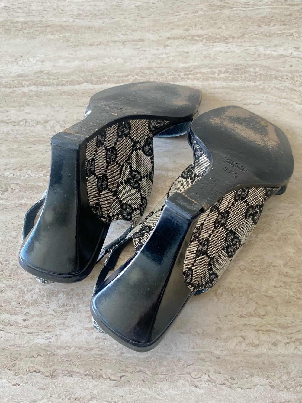 Vintage Gucci GG Canvas Slingback Wedge Sandals - Picture 7 of 9